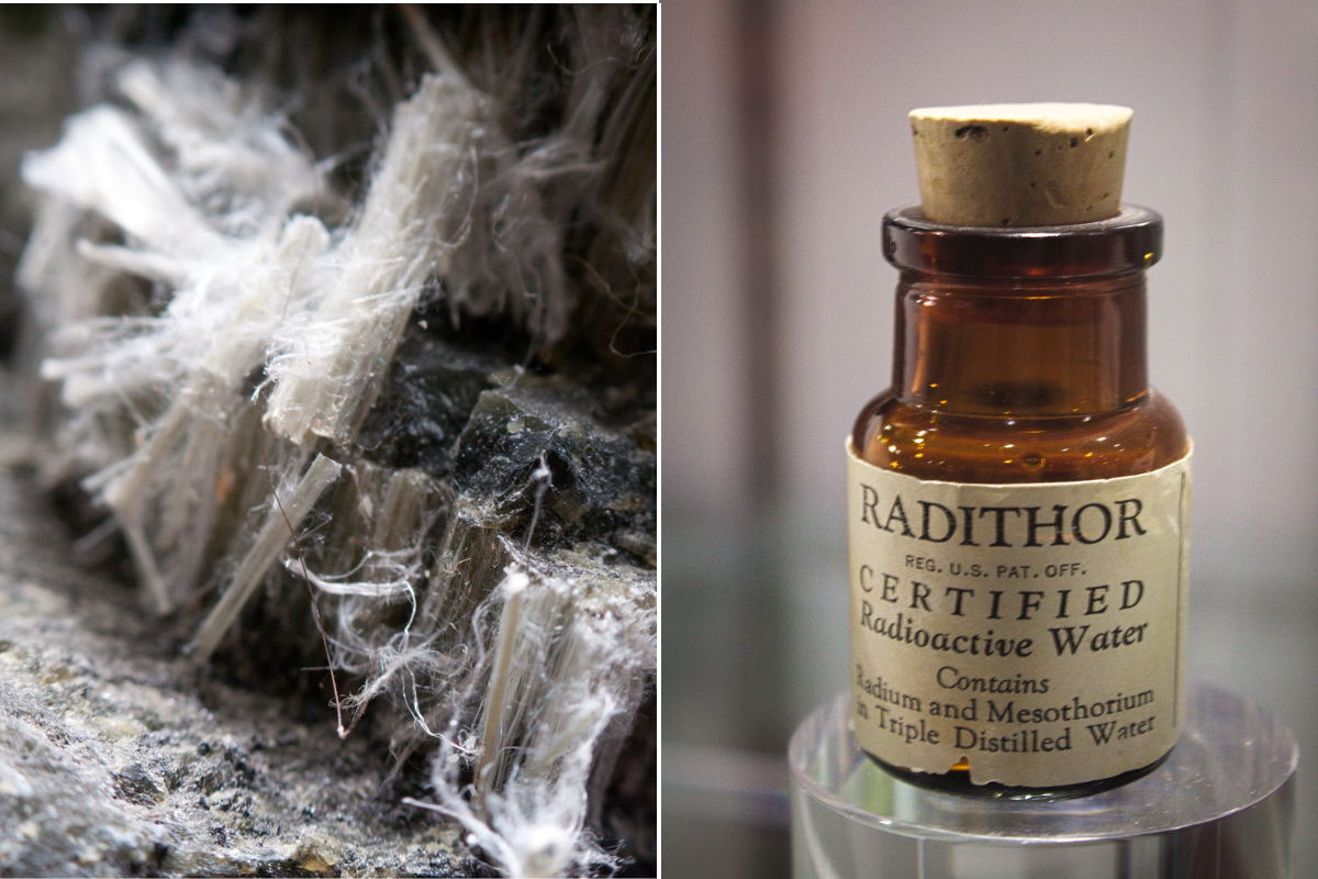 Closeup of Asbestos Chrysotile Fibers and Radioactive Water