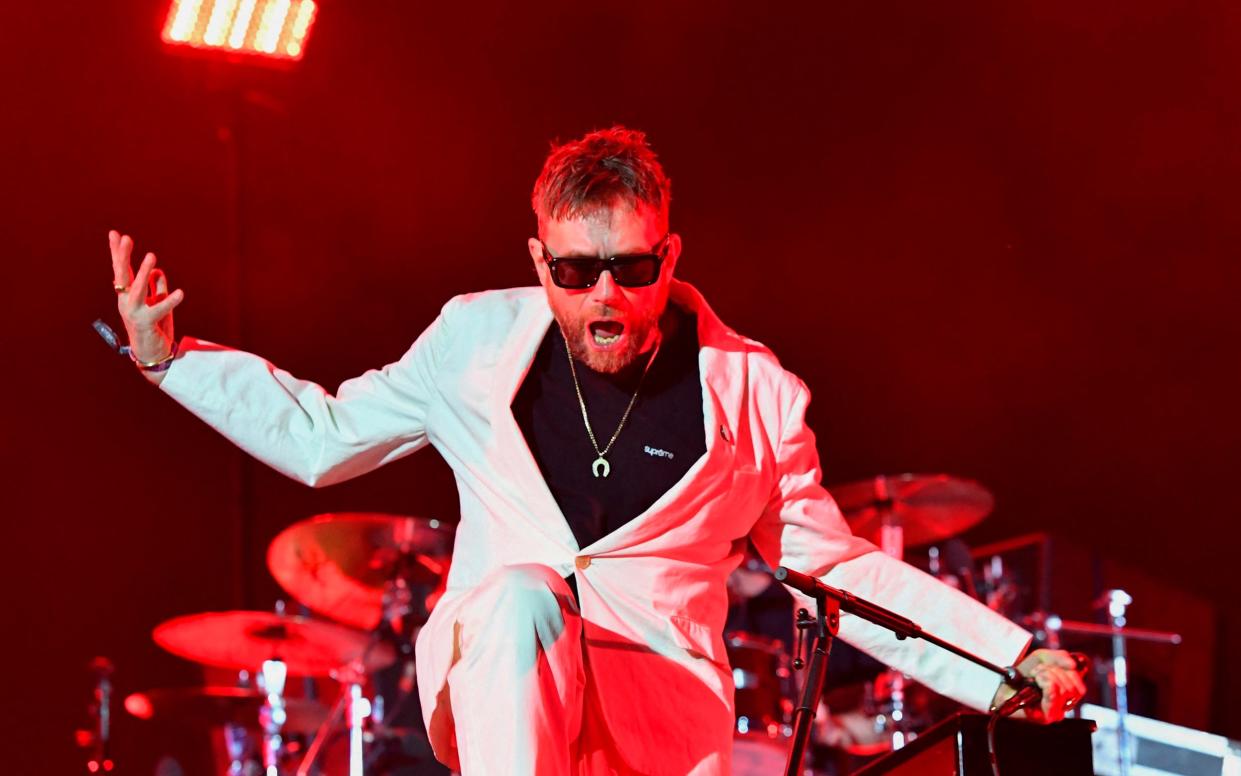 Damon Albarn of Blur performs at the Coachella Stage during the 2024 Coachella Valley Music and Arts Festival at Empire Polo Club in Indio, California