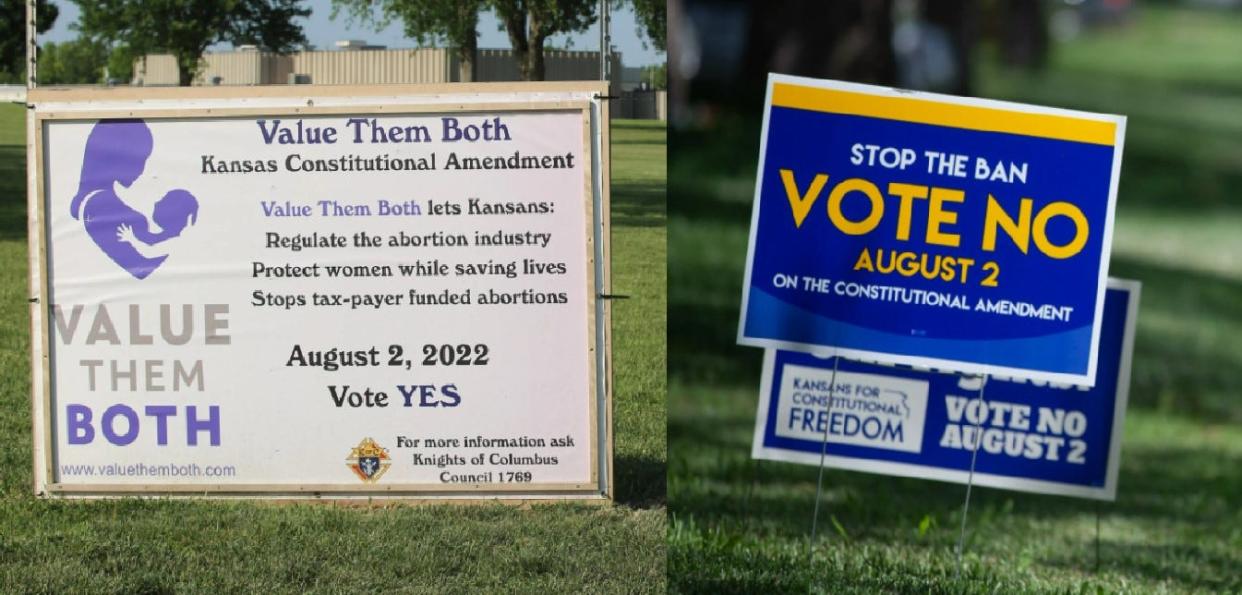 Signs for both Vote Yes and Vote No in regards to the Value Them Both amendment question on the Kansas ballot are displayed in places across the state. In Salina, destruction and theft of such political signs has been happening since at least the beginning of June.