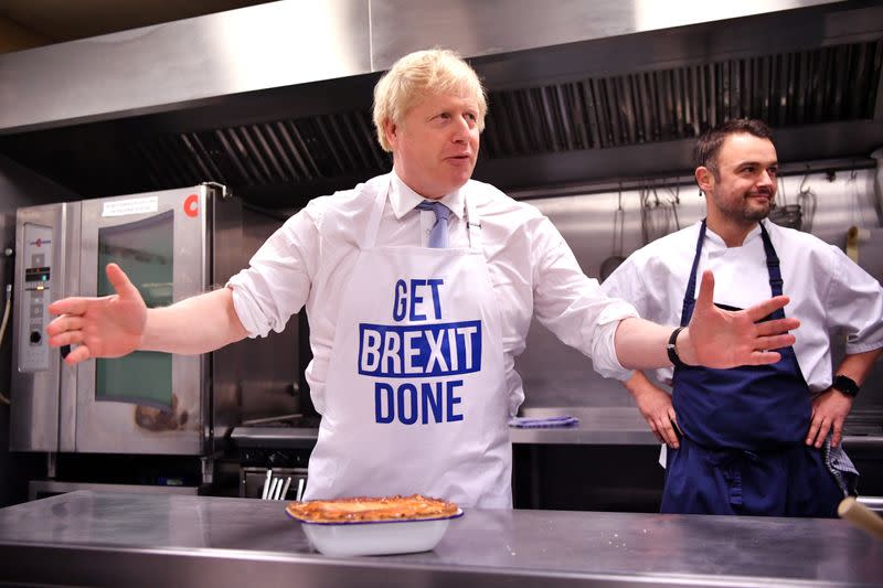 Britain's Prime Minister Boris Johnson campaigns in Derby