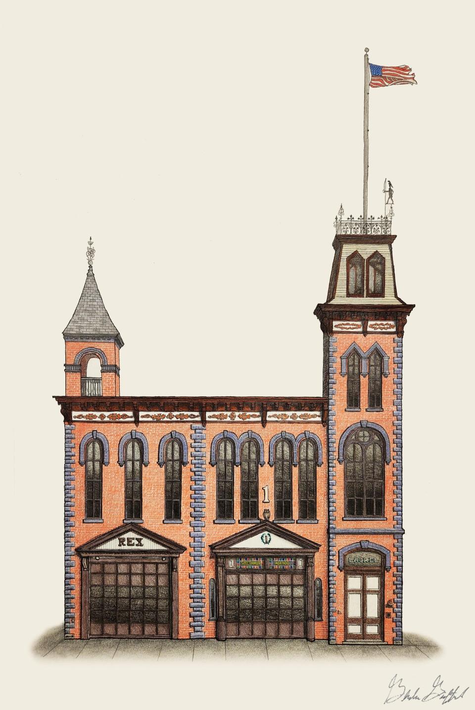 Architect/artist Blake Gifford has embarked on a series of hand-drawn landmark buildings in York. They can be found on Facebook, Instagram and his website, yorkarchillustrated.com. Here is his rendition of the Laurel-Rex Fire Station, built in 1877 and still in use.