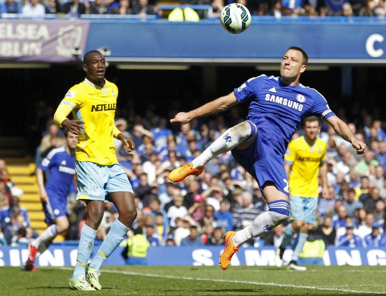 Chelsea's John Terry (R) during the Premier League match against Crystal Palace at Stamford Bridge on May 3, 2015