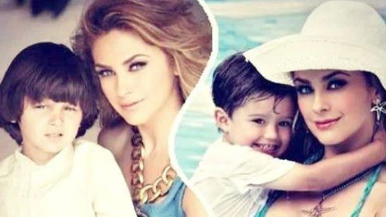 Aracely Arámbula y sus hijos posando para una revista