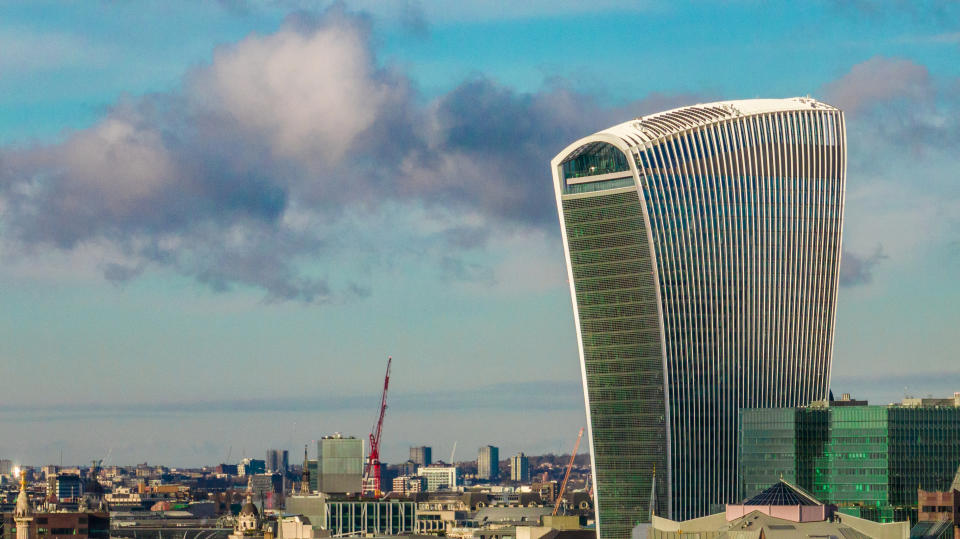 El 20 Fenchurch Street de Londres desde un dron. (Foto: Manuel Romano/NurPhoto via Getty Images)