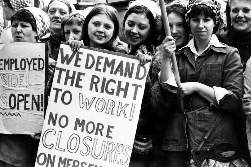 Employees of Tate and Lyle taking part in a march about employment, Liverpool, Merseyside. May 26, 1976