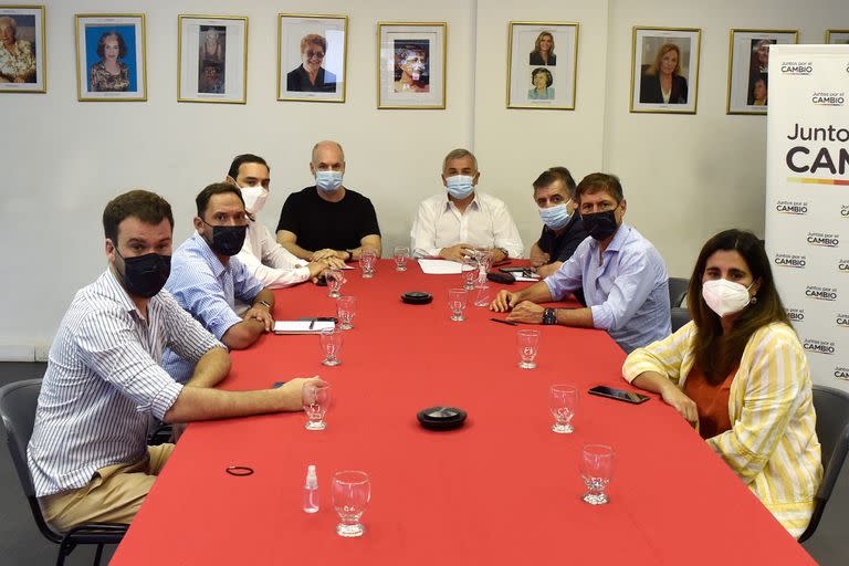 La mesa nacional de Juntos por el Cambio, hoy, tras el frustrado encuentro con Martín Guzmán