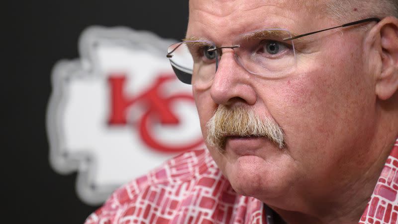 Kansas City Chiefs head coach Andy Reid speaks to the press Thursday, April 27, 2023, in Kansas City, Mo. The former BYU player and grad assistant has become one of the winningest coaches in NFL history.