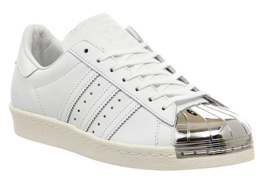 Adidas Metal Toe sneakers. <a rel="nofollow noopener" href="http://www.polyvore.com/cgi/shop?query=Adidas+Superstar+Metal+Toe" target="_blank" data-ylk="slk:Buy now;elm:context_link;itc:0;sec:content-canvas" class="link "> Buy now</a>.