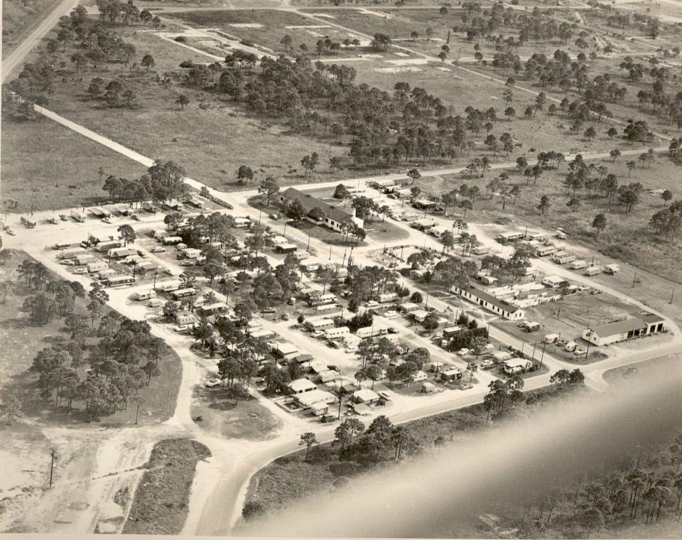 This photo from the mid 1950s shows a portion of the U.S. Army Air Base in Venice that would become the Venice Municipal Mobile Home Park. The long building at the top is the building that is now the community center. A portion of Tamiami Trail is in the upper left.