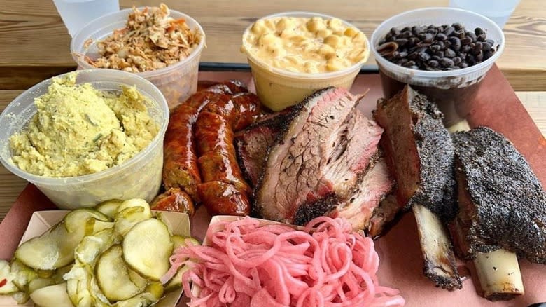 Barbecue assortment from la Barbecue in Austin, Texas