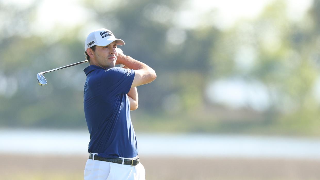  Patrick Cantlay plays a second shot on the 18th hole during the RBC Heritage.  