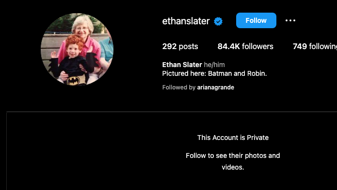 ethan slater's private instagram