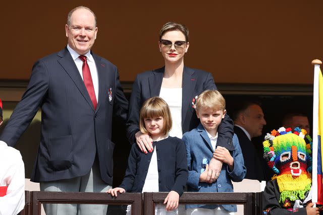 <p>Pascal Le Segretain/SC Pool - Corbis/Corbis via Getty</p> Prince Albert, Princess Charlene, Princess Gabriella and Prince Jacques attend the Sainte Devote Rugby Tournament in April.