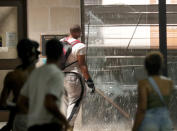 Aug 23, 2020; Kenosha, WI, USA; Windows are smashed in at the Kenosha County Administration Building next to the Kenosha County Courthouse in Kenosha on Sunday, Aug. 23, 2020. Kenosha police shot a man Sunday evening, setting off unrest in the city. Mandatory Credit: Mike De Sisti/Milwaukee Journal Sentinel via USA TODAY NETWORK/Sipa USA