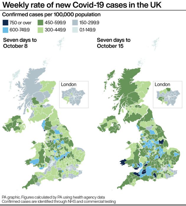 Weekly rate of new Covid-19 cases in the UK (Photo: PA GraphicsPress Association Images)