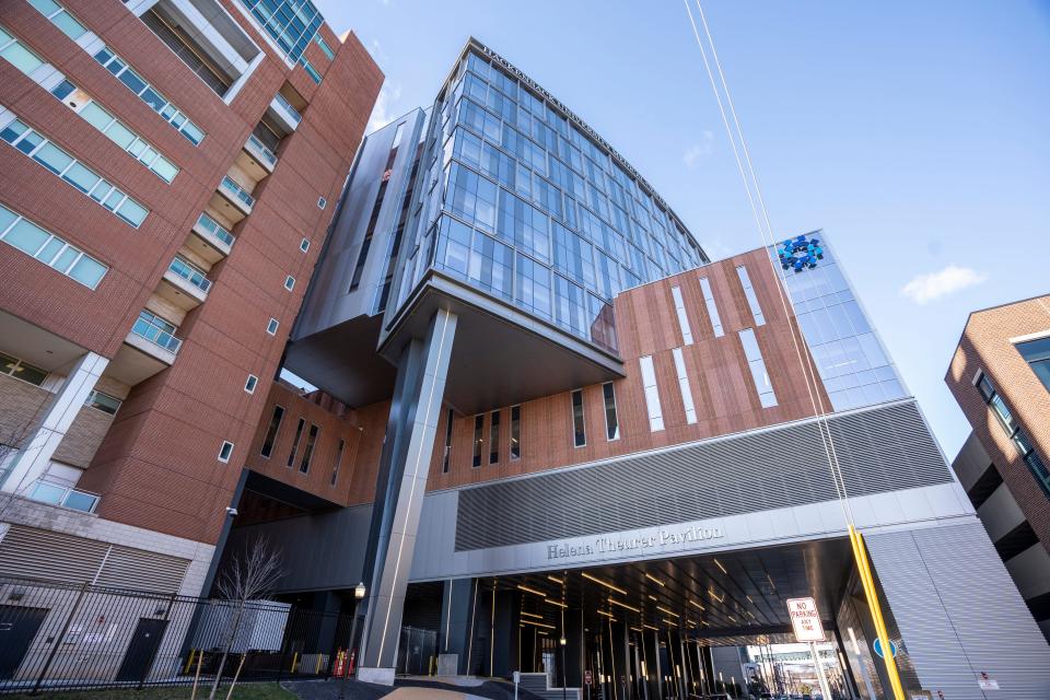 The Helena Theurer Pavilion is a new 530,000-square-foot, nine-story surgical and intensive care tower at Hackensack University Medical Center in Hackensack, NJ. The exterior pf the pavilion is shown on Tuesday, March 7, 2023.