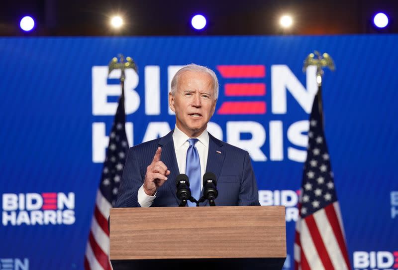 Democratic Presidential Candidate Joe Biden makes address about election results in Wilmington, Delaware