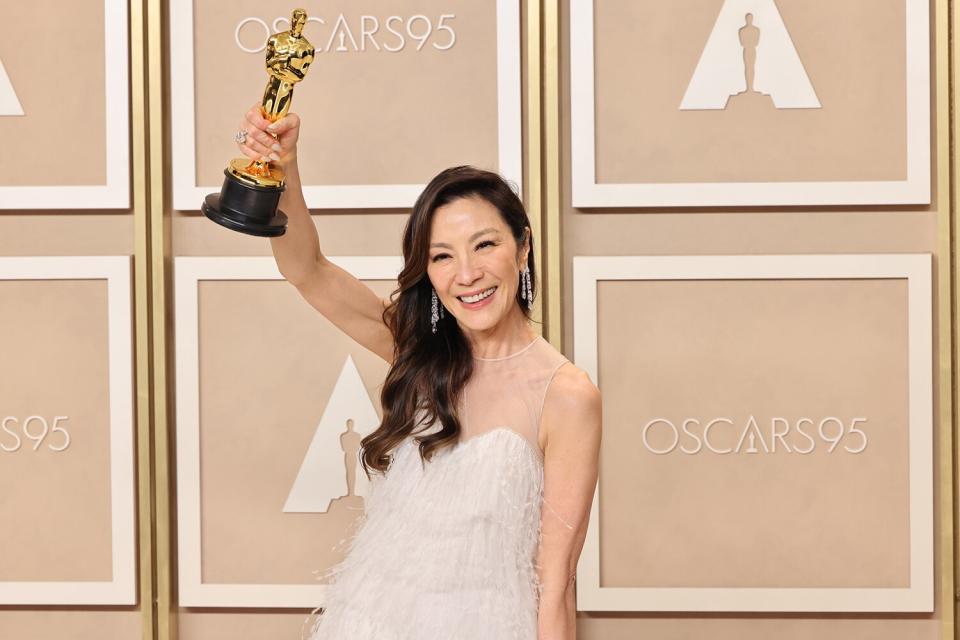 Michelle Yeoh, winner of the Best Actress in a Leading Role award for ‘Everything Everywhere All at Once’, poses in the press room during the 95th Annual Academy Awards
