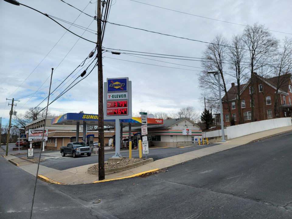 Sunoco gas station in Stroudsburg on Feb. 24, 2022. On March 7, the for regular gas had soared to $4.39 per gallon at the station.