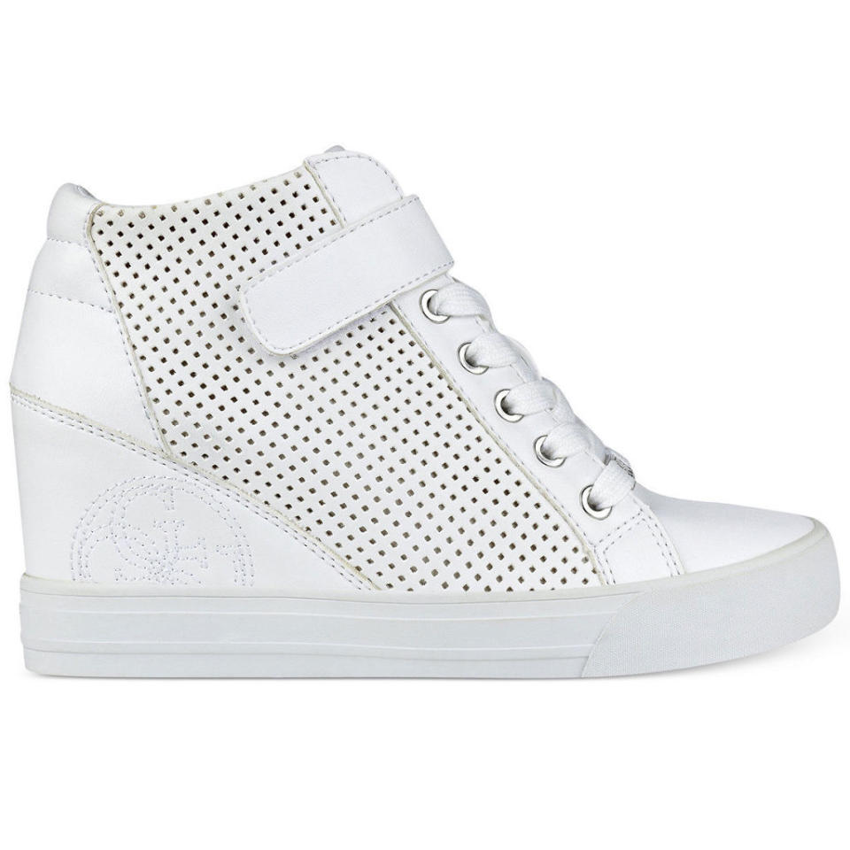 <p><em>Delia Wedge Sneakers, GUESS (Available at Macy's), $89</em></p><p><a rel="nofollow noopener" href="https://www.macys.com/shop/product/guess-womens-decia-wedge-sneakers?ID=4547408&CategoryID=26499&LinkType=&selectedSize=&swatchColor=White#fn=COLOR%3DWhite%26sp%3D1%26spc%3D188%26ruleId%3D78|BA%26slotId%3D43" target="_blank" data-ylk="slk:BUY NOW;elm:context_link;itc:0;sec:content-canvas" class="link ">BUY NOW</a></p>