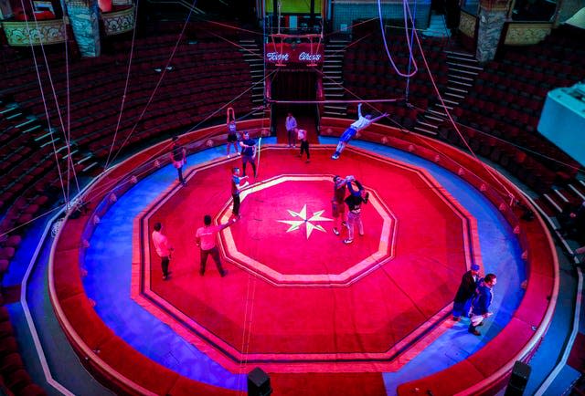 Members of the Tower Circus in Blackpool rehearse ahead of reopening