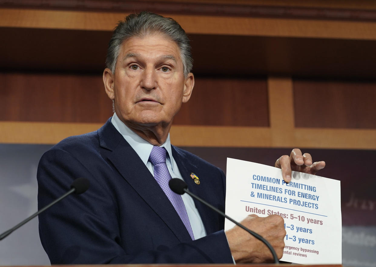 Sen. Joe Manchin, D-W.Va., speaks during a news conference Tuesday, Sept. 20, 2022, at the Capitol in Washington. (AP Photo/Mariam Zuhaib)