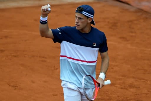 Shock: Argentina's Diego Schwartzman reacts after winning the first set against Rafael Nadal