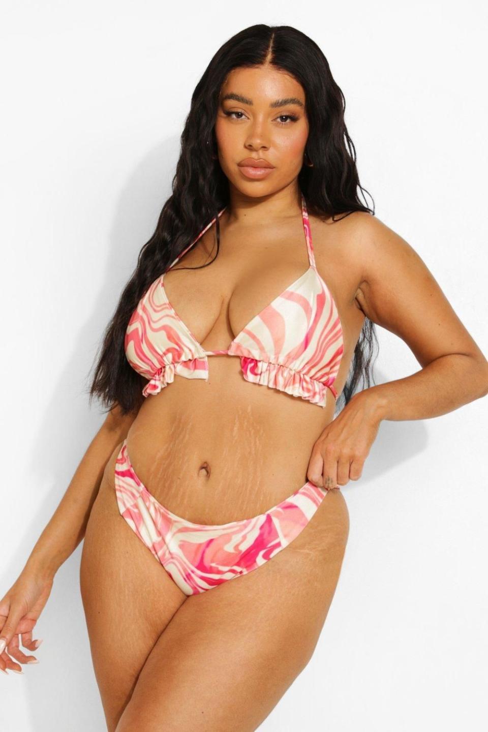 Plus Wave Print Frill Edge Bikini