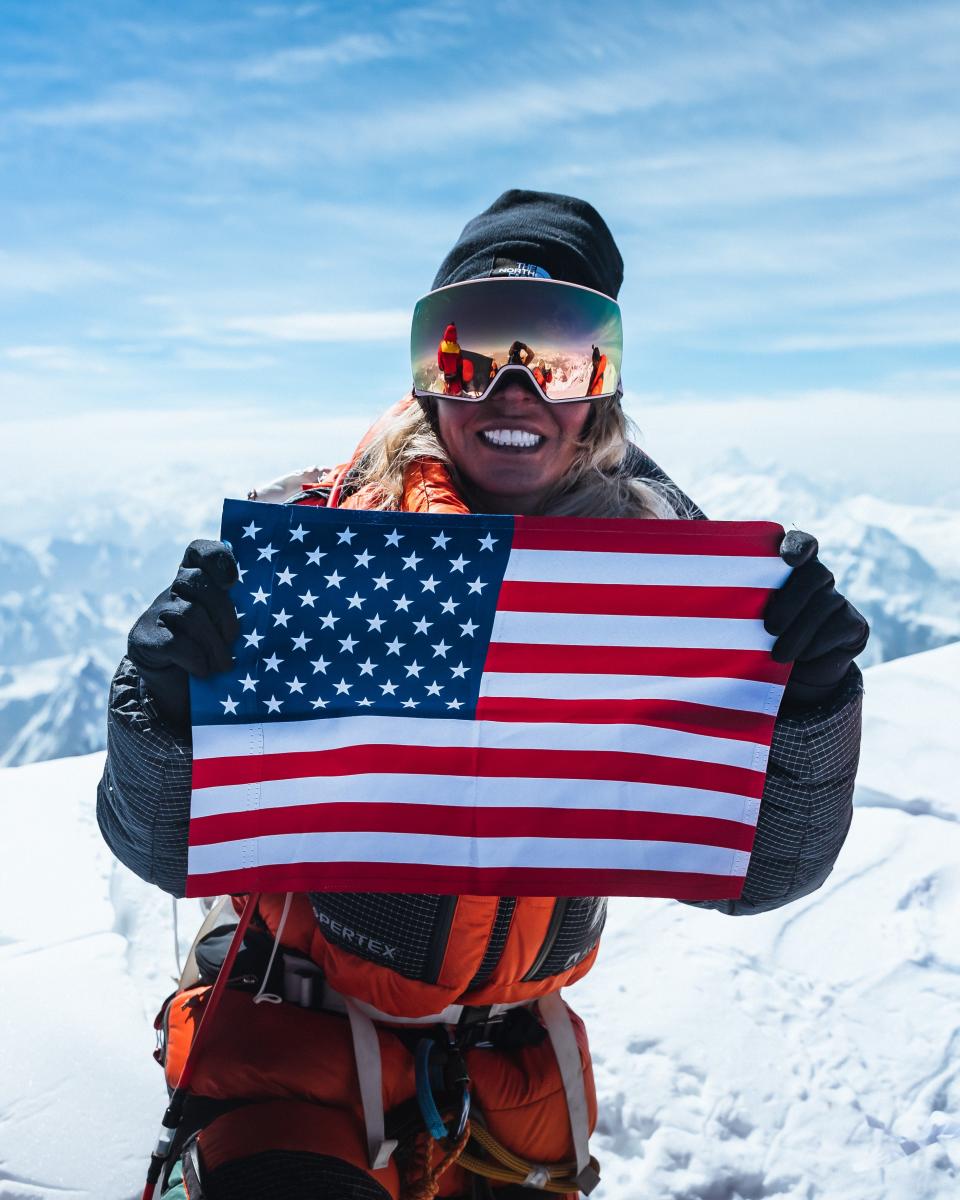 Jenn Drummond at the summit of K2