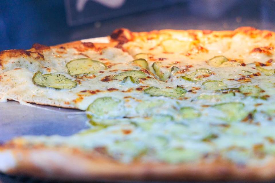 Pickle pizza for sale during the opening day of the South Carolina State Fair on Wednesday, October 11, 2023.