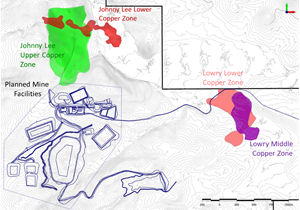 Black Butte Project site showing proximity of the Lowry Deposit to the Johnny Lee Deposit and proposed mine surface facilities