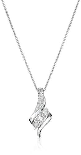 Amazon Collection womens Sterling Silver Diamond 3 Stone Pendant Necklace (1/4 cttw), 18