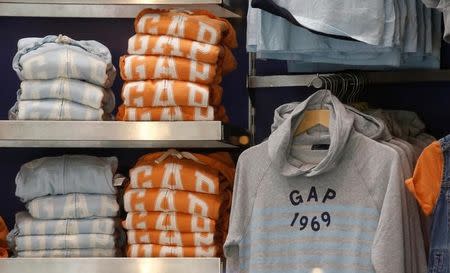 View of the logo of a GAP clothing store on the Champs Elysee in Paris, France, March 3, 2016. REUTERS/Jacky Naegelen/File Photo