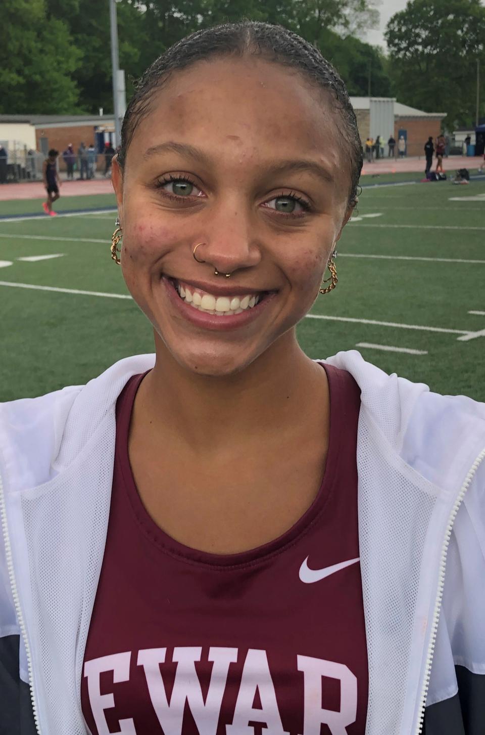 Newark senior Aubree Murphy clocked a PR :17.28 in the rain Saturday at Lancaster Fulton Field to take second in the OCC-Buckeye 100 hurdles. She also ran on a pair of third-place relays, helping the Wildcat girls finish third as a team.