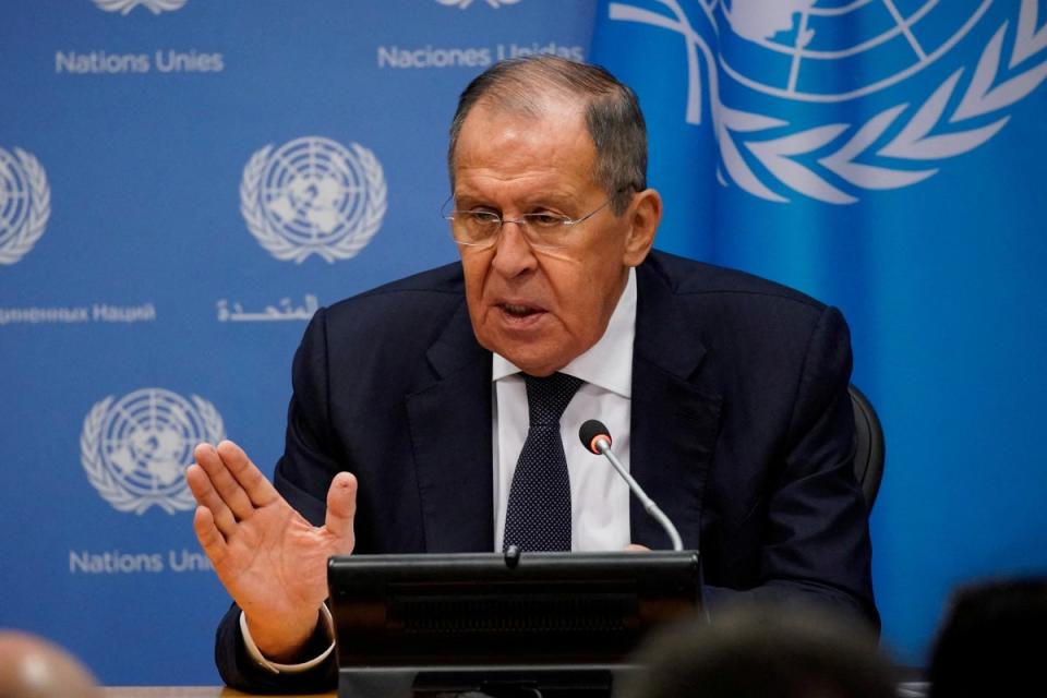 Russia's Foreign Minister Sergei Lavrov attends a press conference after addressing the 78th Session of the UN General Assembly in New York (Reuters)