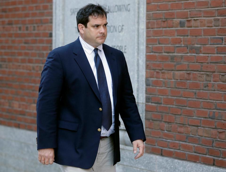 John Vandemoer, former head sailing coach at Stanford, arrives at federal court in Boston on Tuesday, March 12, 2019.