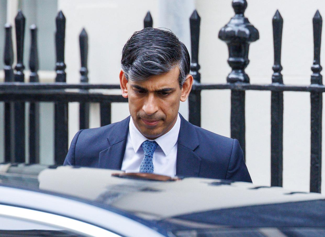 London, UK  13 March 2024 Prime Minister of Britain, Rishi Sunak, leaves Downing Street to go to Parliament for Prime Ministers Questions.