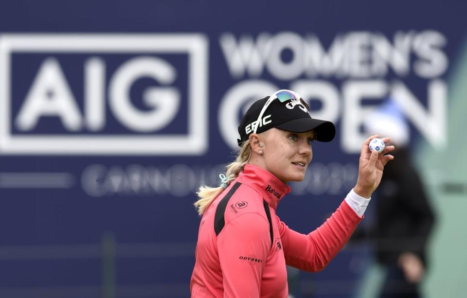 Sweden’s Madelene Sagstrom reacts on the 18th during day one of the AIG Women’s Open at Carnoustie (Ian Rutherford/PA) (PA Wire)