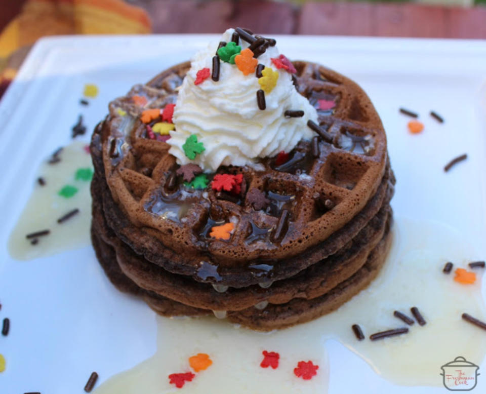 <p>The Freshman Cook</p><p>When you really want dessert for breakfast, this is the recipe you want to make! Chocolate Mini Waffles with sprinkles and whip cream will take care of that craving. </p><p><strong>Get The Recipe: <a href="https://www.thefreshmancook.com/2017/10/chocolate-mini-waffles-choctoberfest.html" rel="nofollow noopener" target="_blank" data-ylk="slk:Chocolate Mini Waffles;elm:context_link;itc:0;sec:content-canvas" class="link ">Chocolate Mini Waffles</a></strong></p>