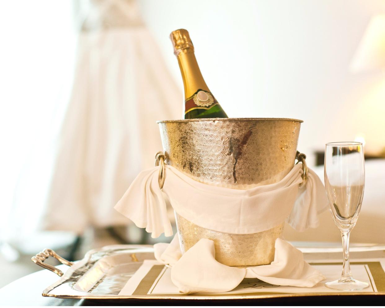 champagne chilling in a bucket at a hotel