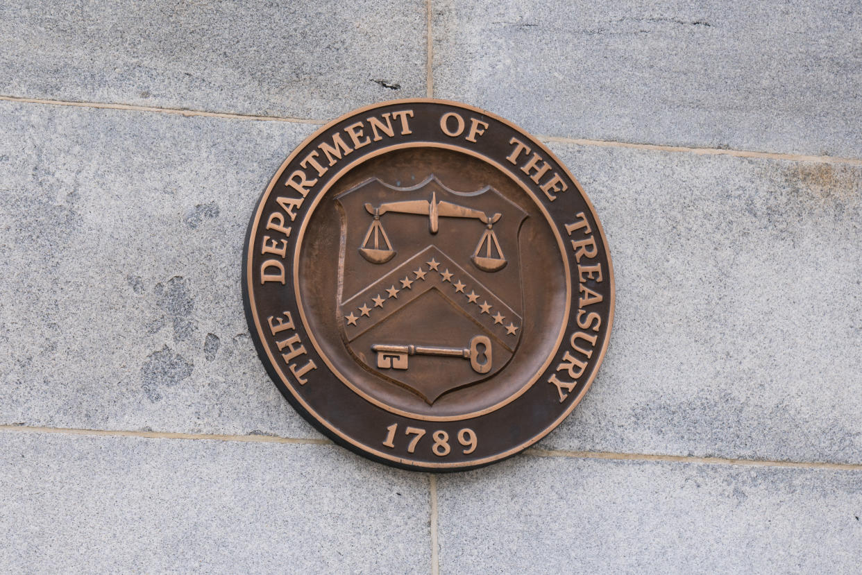 United States Department of the Treasury Seal in Treasury building in Washington, DC