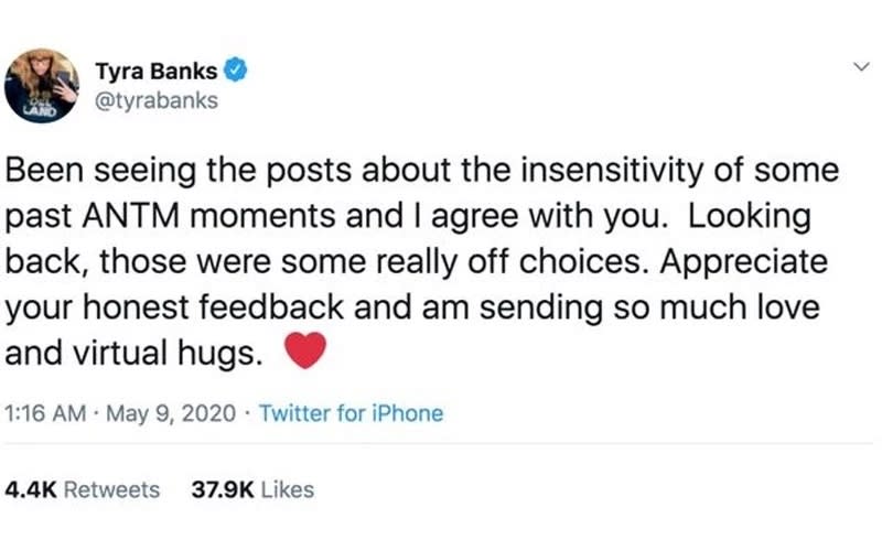 Screenshot of Tyra's tweet