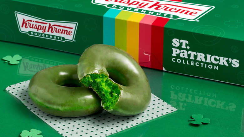 Bright green glazed doughnuts