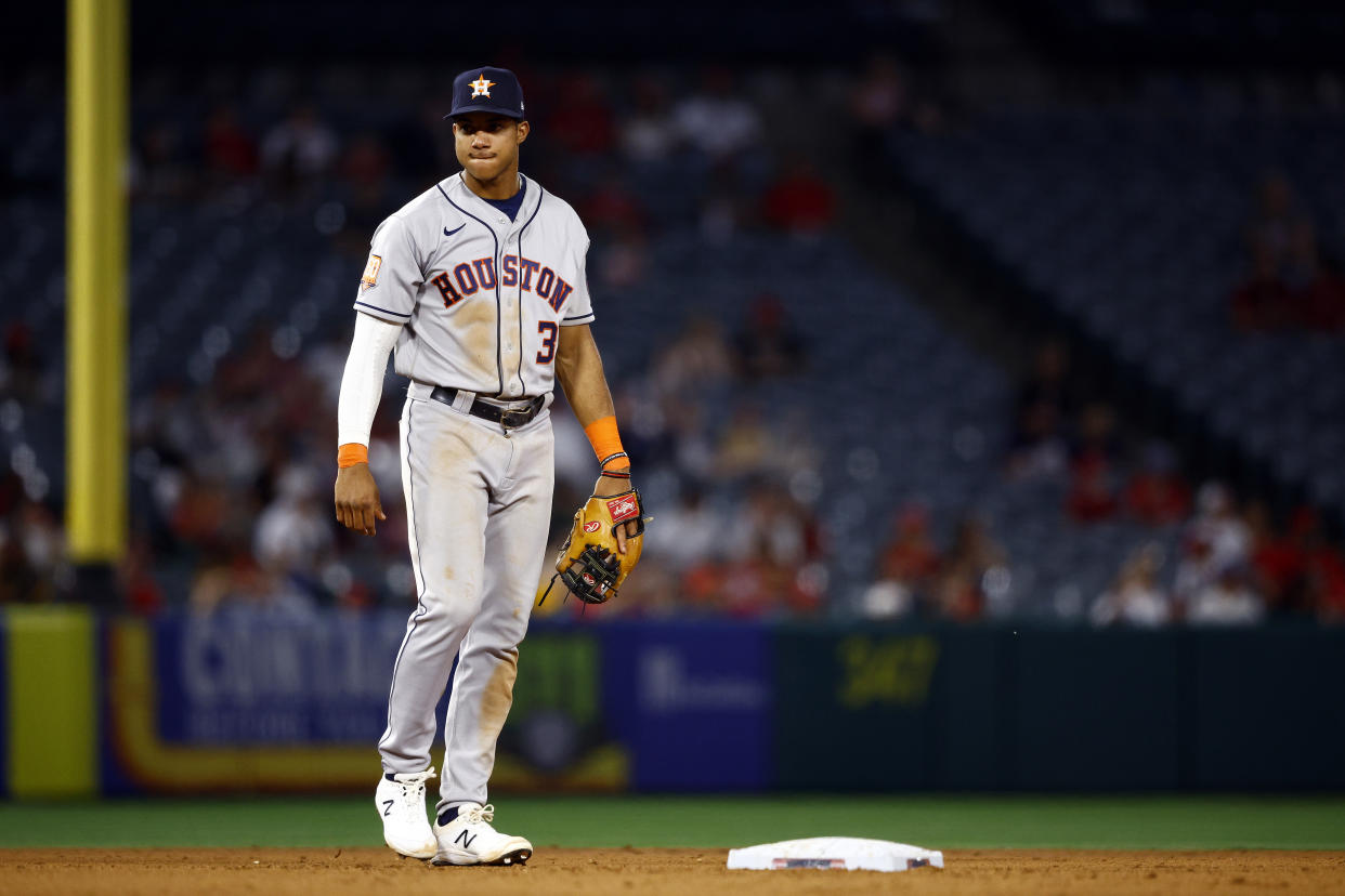 MLB's best rookie so far, Astros shortstop Jeremy Peña has gotten off to a stellar start stepping into the lineup where Carlos Correa used to be. (Photo by Ronald Martinez/Getty Images)