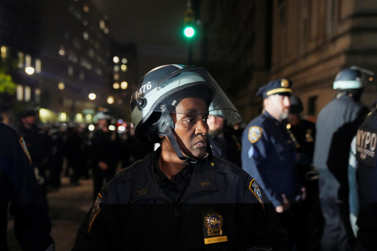 Police maintain a cordon around Columbia University.