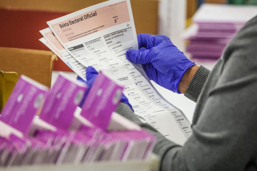 Industry, CA, Thursday, March 7, 2024 - LA County workers continue to process ballots cast in this year's primary election at the LA County Ballot Processing Center. (Robert Gauthier/Los Angeles Times)