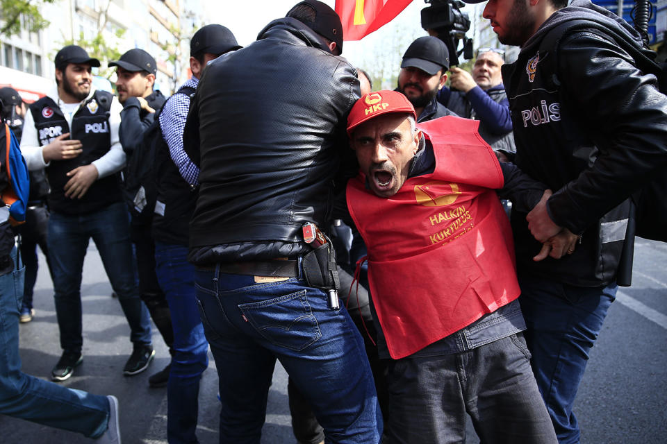 Police arresting demonstrator