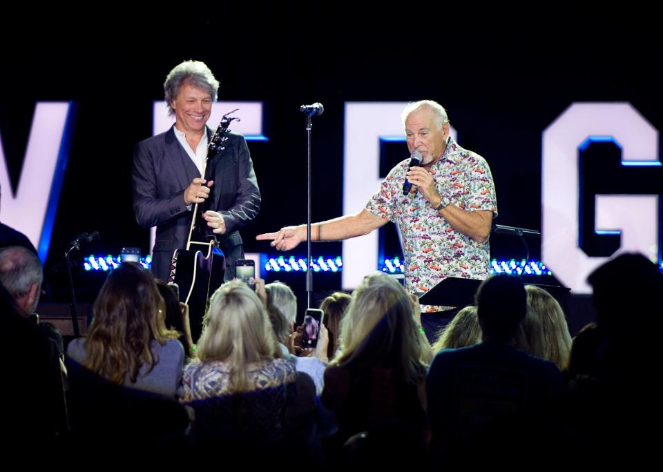 Jon Bon Jovi and Jimmy Buffett perform during the Everglades Foundation For Everglades dinner dance at The Breakers in Palm Beach in 2019.