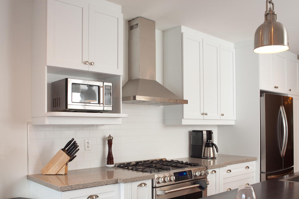 Interior of brand new kitchen in North American residence.