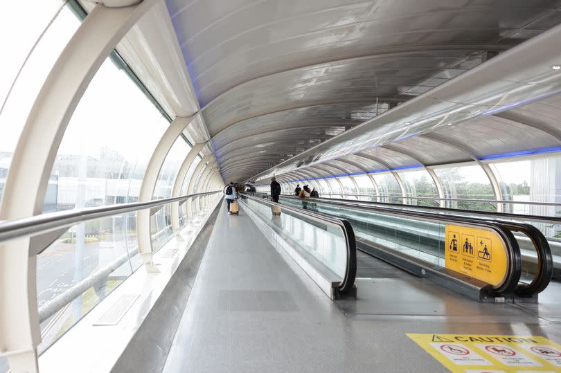 The travellators in the Skylink at Manchester Airport